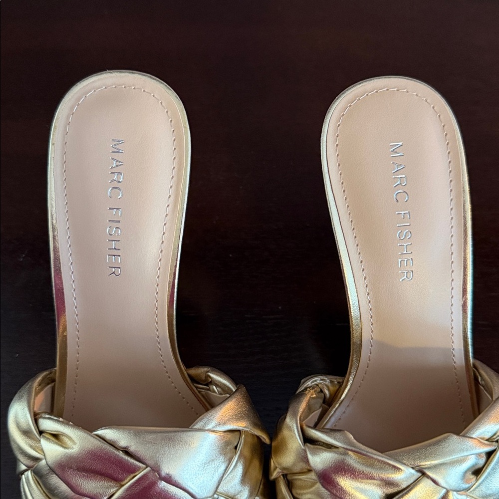 Marc Fisher Gold Braided Mules NWOT - Picture 2 of 7